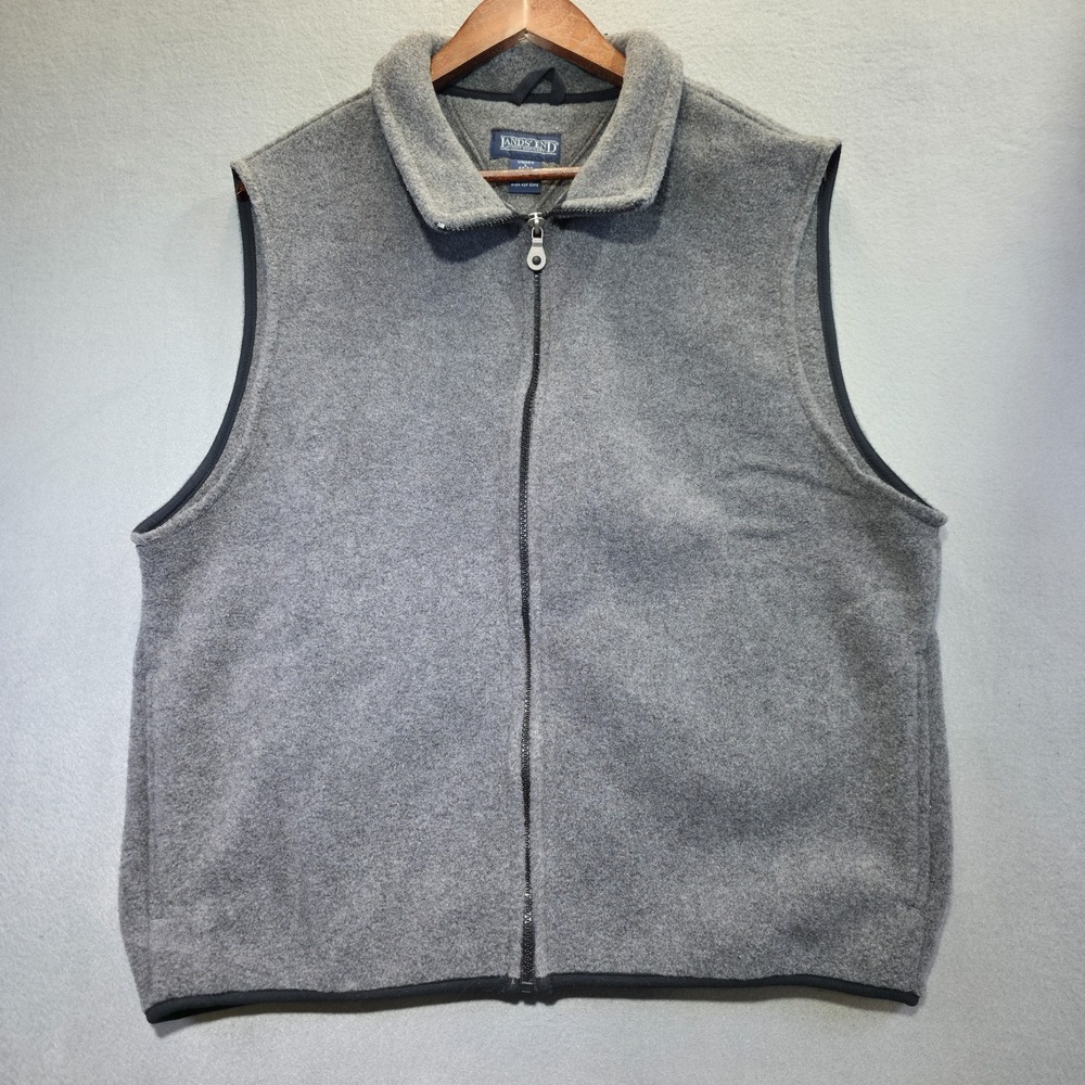Lands End Gray Unisex Fleece‎ Full Zip Vest Size Large 42-44